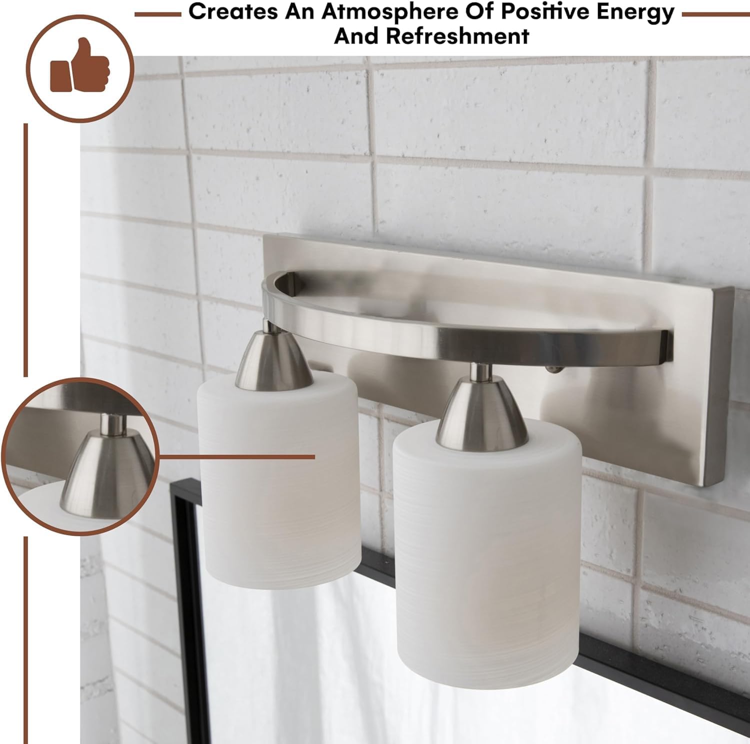 Dorence Lámpara de tocador de baño, lámparas de baño de níquel cepillado, diseño simple y moderno, 2 luces sobre el espejo, luces de montaje en