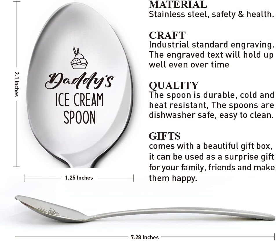 Cuchara de helado para regalo para papá nuevo, cuchara de helado para papá, regalo de cumpleaños y Navidad para papá primerizo, regalos para papá de