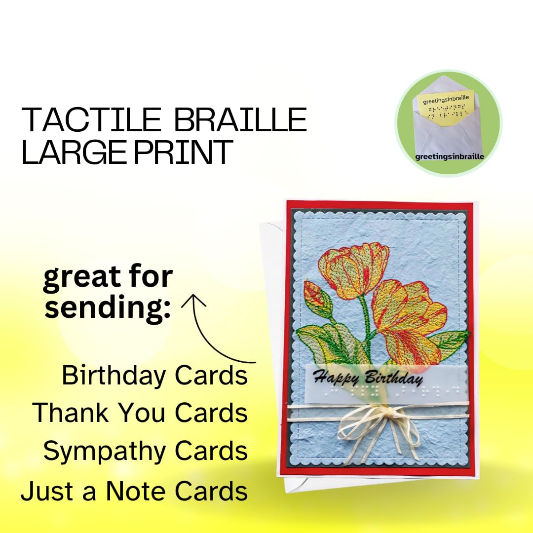 Greeting Cards – Personalized & Custom Handmade Handcrafted Card – Flower Based Message -Gift For Visually Impaired (Stitched Tulips)