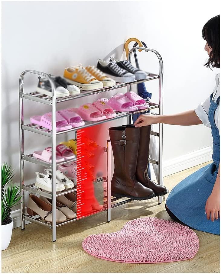 Zapatero de 5 niveles de acero inoxidable para almacenamiento de zapatos, estante de almacenamiento de zapatos adecuado para sala de estar, entrada,