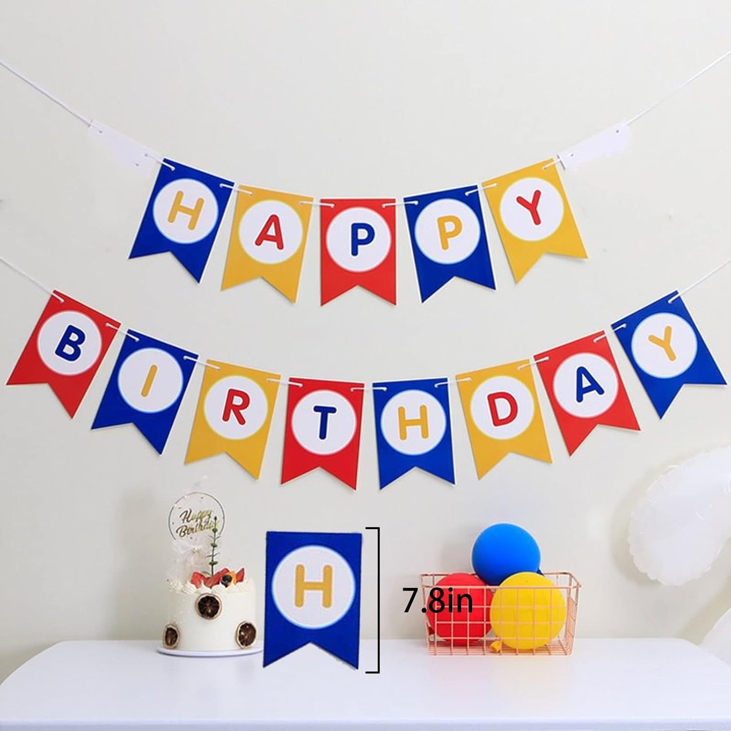 Cartel de feliz cumpleaños colorido decoración de cumpleaños rojo, amarillo y azul, decoración de fiesta de cumpleaños para niñas y niños