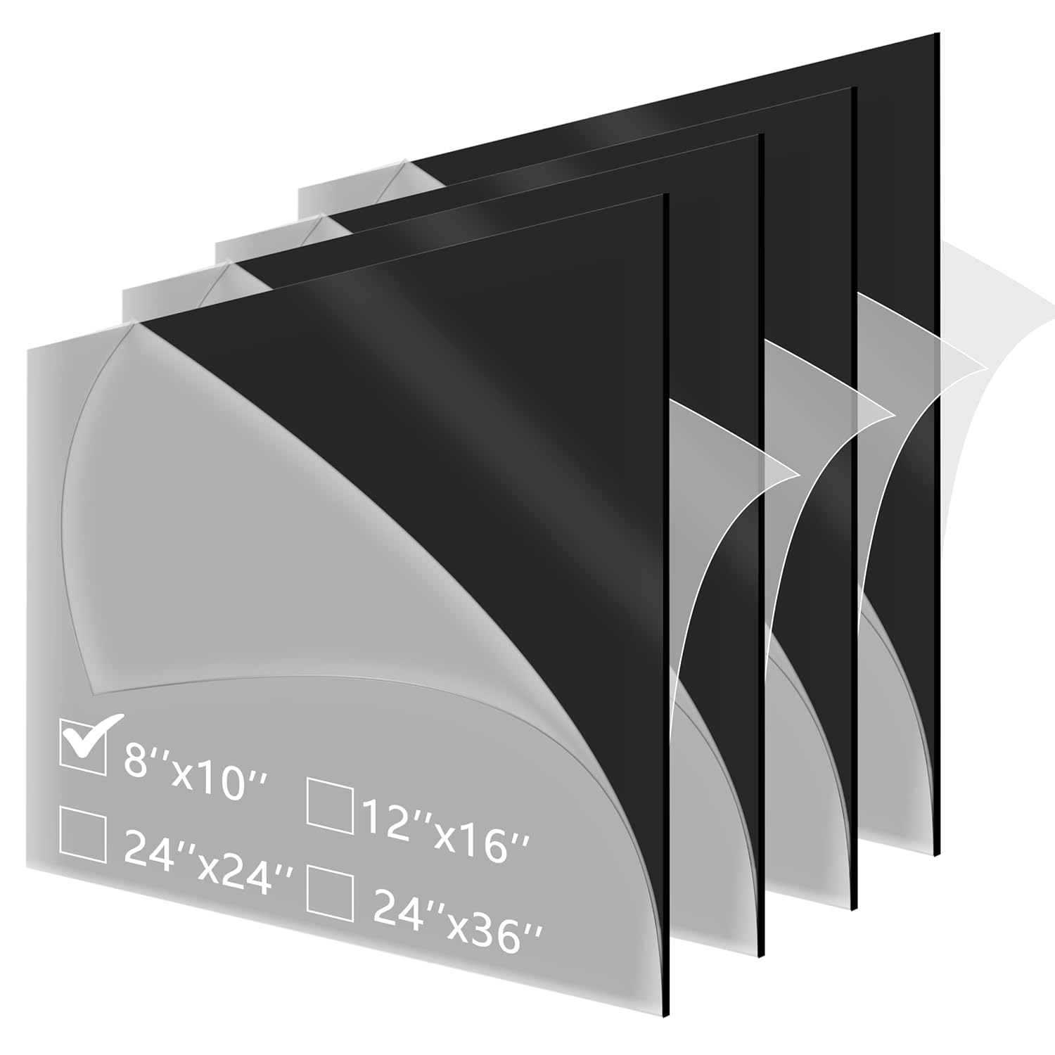 KEVJES Láminas de plexiglás acrílico fundido negro brillante de alta calidad, 18 pulgadas, 0.118 in de grosor (8 x 10 pulgadas, 4 unidades)
