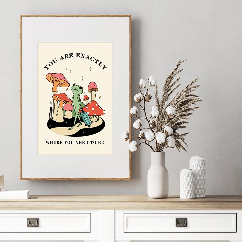 FBKDVC Funny Frog You Are Exactly Where You Need To Be – Póster inspirador de acuarela, lienzo de pared, regalo motivacional para mujeres, niñas,
