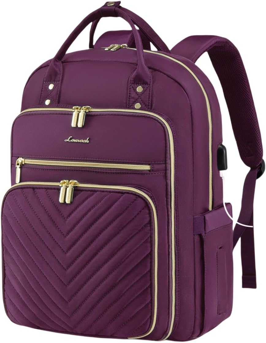 LOVEVOOK Mochila para laptop para mujer, mochila de trabajo de moda con puerto USB, mochilas impermeables para el trabajo., Púrpura, Mochila casual