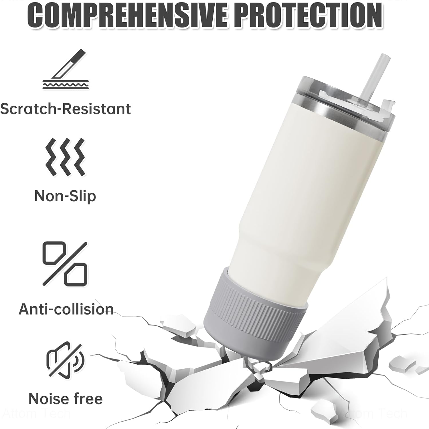 NiHome Protective Silicone Tumbler Boot 2PCS Heavy Duty, Anti-Slip Water Bottle Bottom Sleeve Stanley Cup Boots for Quencher H2.0