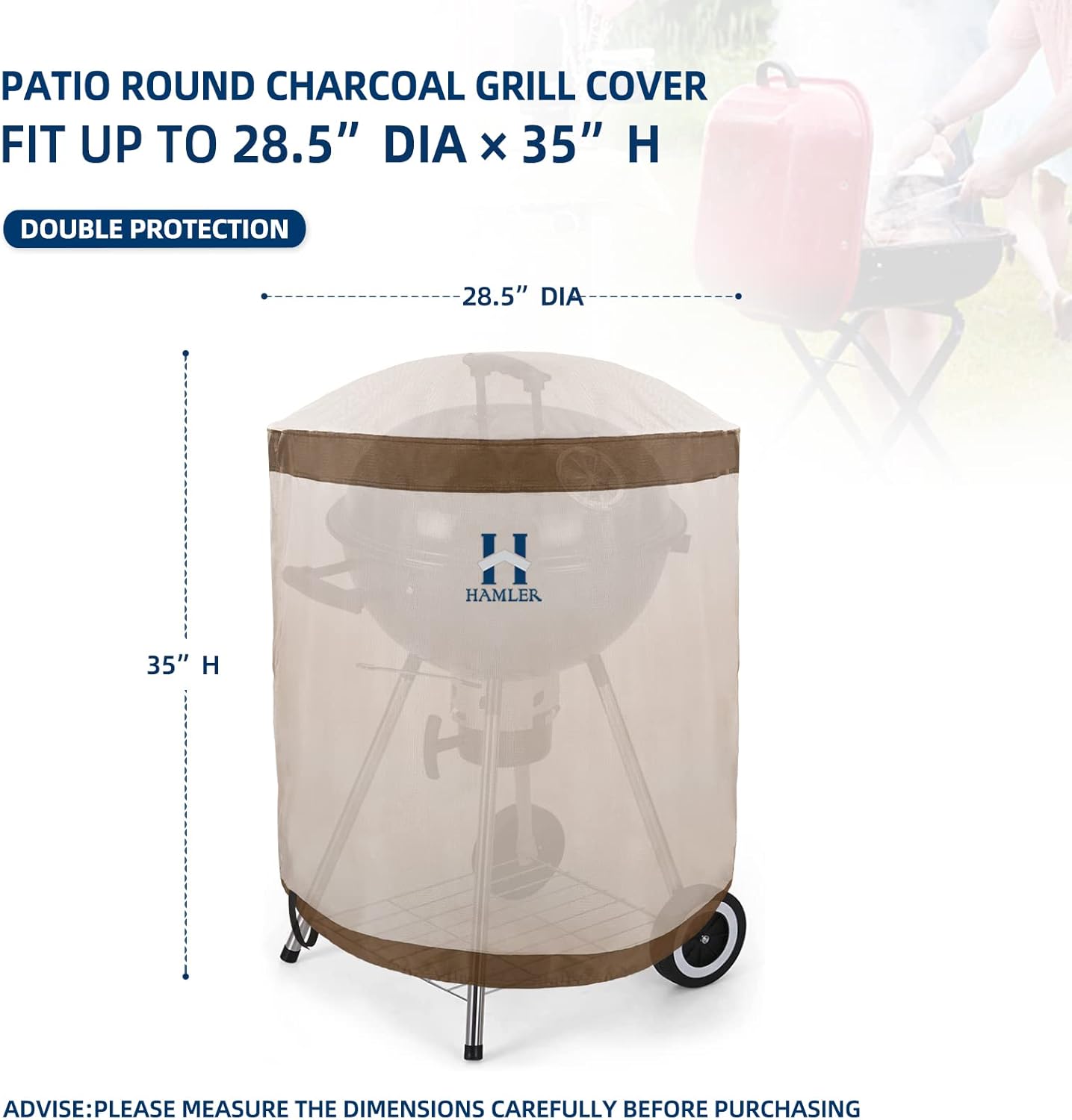 HAMLER Cubierta redonda para barbacoa, cubierta pequeña para ahumador de 28 pulgadas, resistente al agua, para exteriores, compatible con Weber,