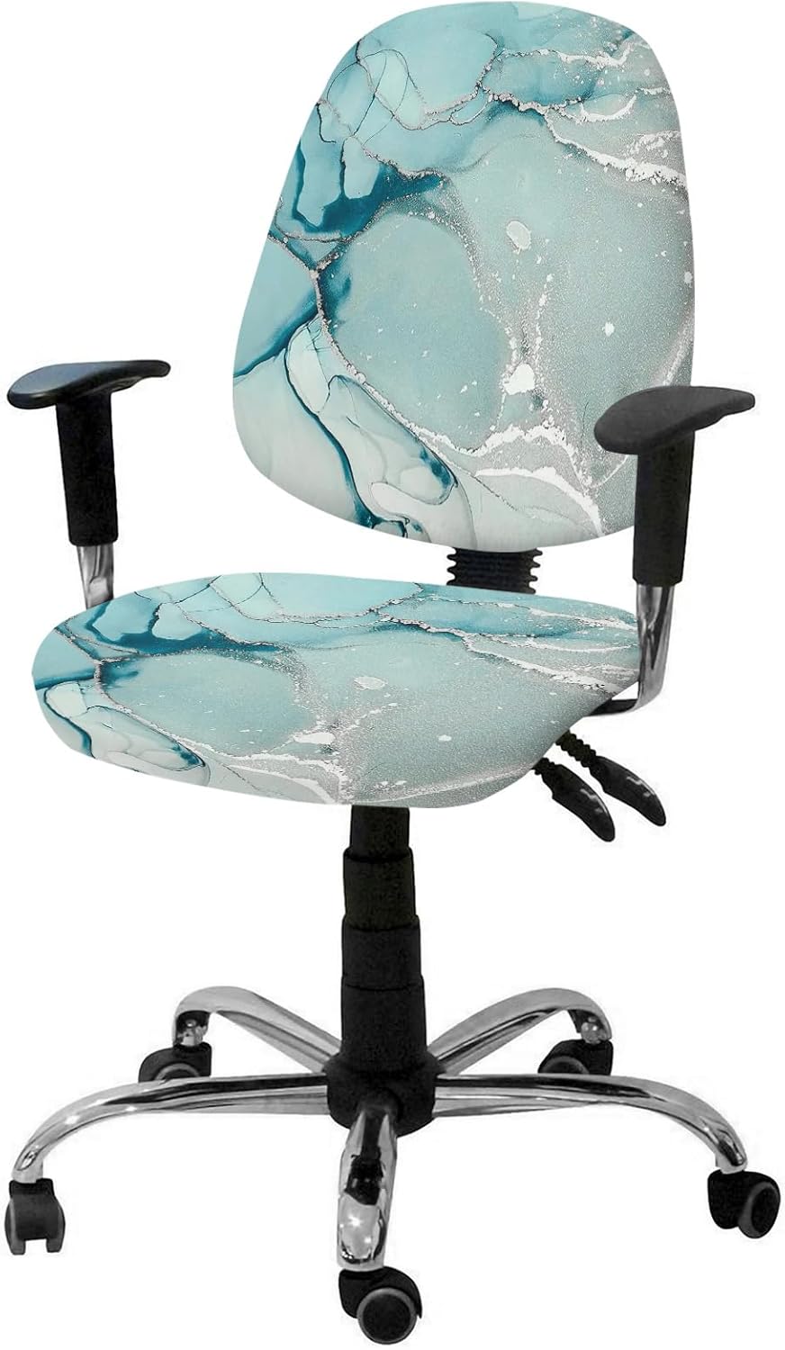 Funda para silla de oficina con diseño de mármol verde azulado, turquesa, azul aguamarina, textura de mármol, funda elástica giratoria para silla,