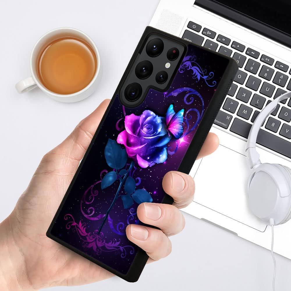 ZHEGAILIAN Funda compatible con Samsung Galaxy S23 Ultra, Love Rose Butterfly Galaxy S23 Ultra para niñas, antideslizante, funda de TPU suave