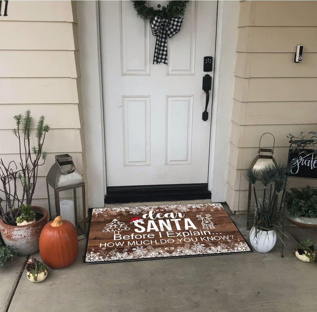 ZUYOENCO Entryway Rugs Indoor Non Slip, Dear Santa Before I Explain How Much Do You Know Outdoor Funny Welcome Mats for Front Door Mats Indoor