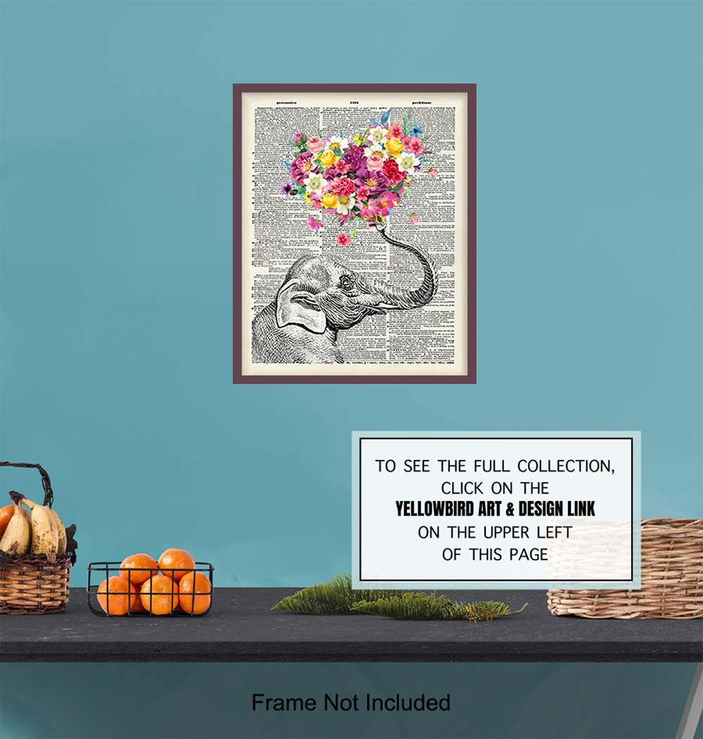Elephant Dictionary Art Print – 8×10 Sweet Shabby Chic Poster for Home, Wall, Room Decor, Decoration, Bedroom, Bathroom – Cool, Unique Romantic Gift