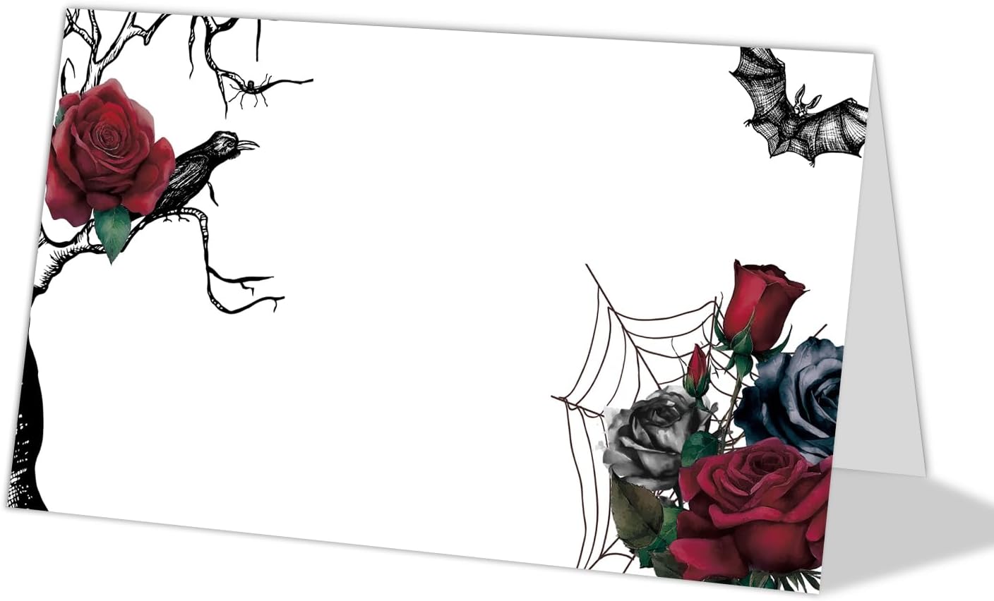 Tarjetas de lugar de rosas rojas de Halloween, con puntuaciones para plegarse fácilmente, 25 tarjetas de lugar para colocar la mesa, tarjetas de