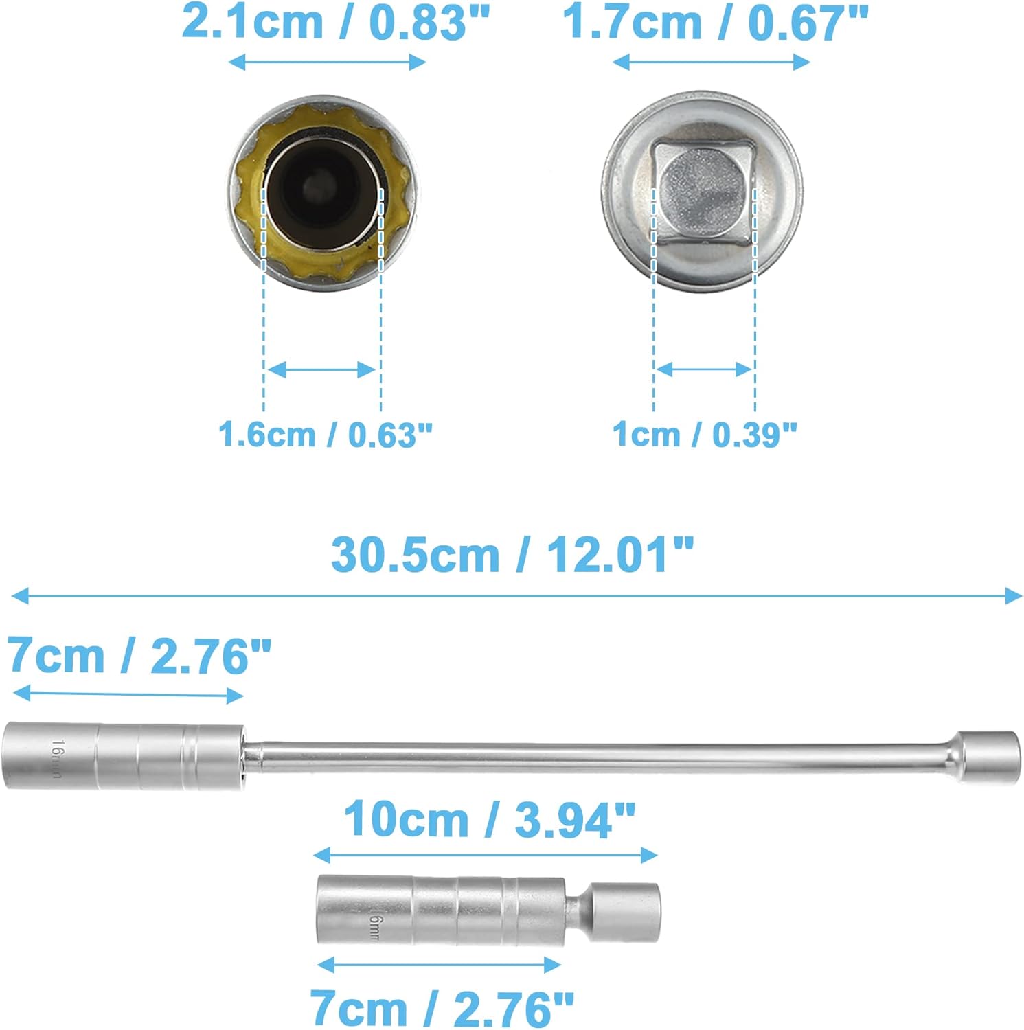 X AUTOHAUX Largo corto 0.630 in giratorio magnético bujía zócalo 38 pulgadas unidad 12 puntos delgada pared enchufe herramienta de extracción