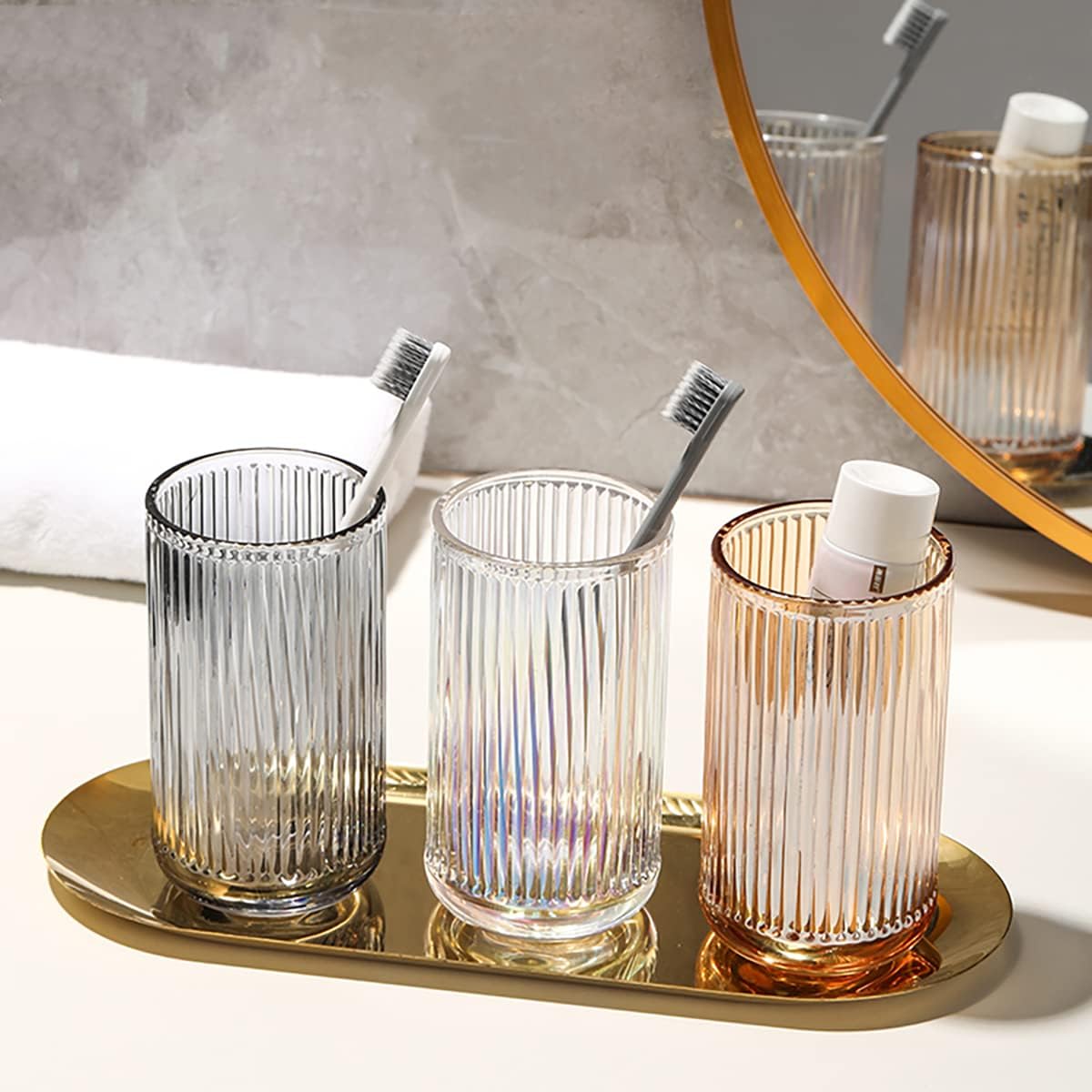 2 vasos de vidrio, soporte para cepillos de dientes, tazas de baño, 13 onzas