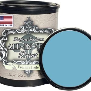Pintura todo en uno, toile francés (azul cálido), cuarto de galón de 32 onzas. Pintura duradera para gabinetes y muebles. Imprimación y capa Pintura todo en uno, toile francés (azul cálido), cuarto de galón de 32 onzas. Pintura duradera para gabinetes y muebles. Imprimación y capa
