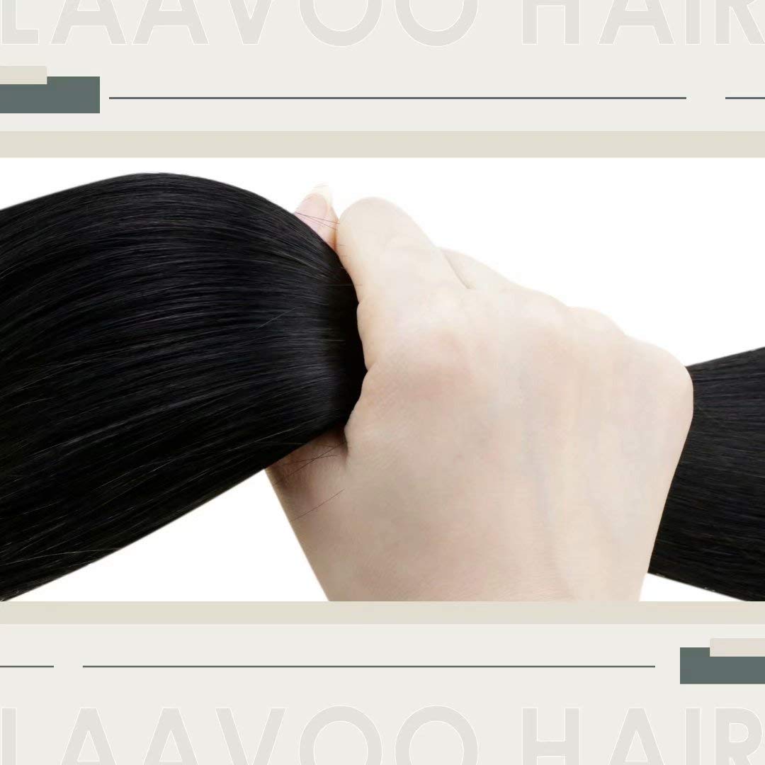 LaaVoo Micro Link Extensiones de cabello humano negro azabache, extensiones de cabello de micro cuentas de fusión fría, 24 pulgadas, extensiones de