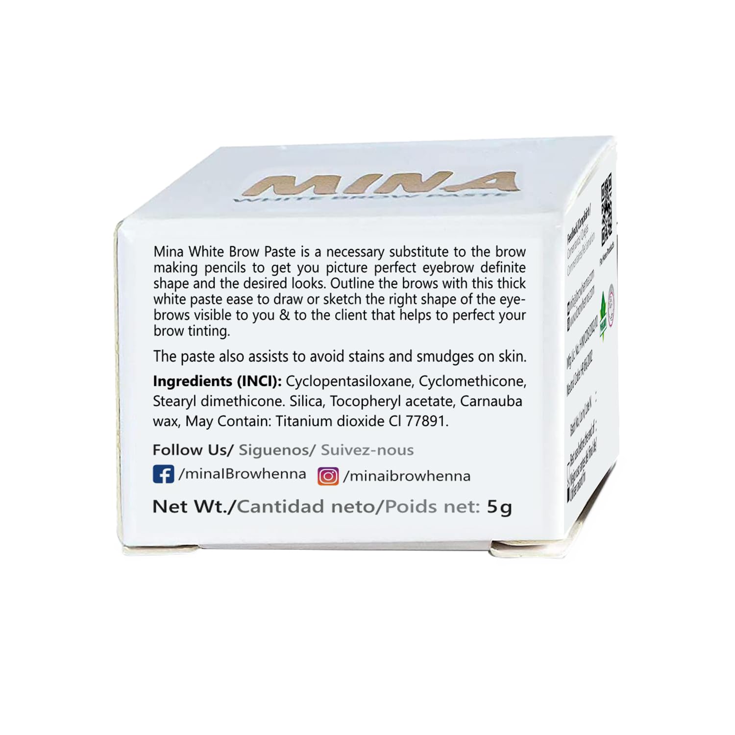 Mina – Pasta blanca para cejas de 0.18 oz, dibuja o dibuja la forma correcta de la ceja, ayuda a perfeccionar el tinte de tus cejas, pasta blanca