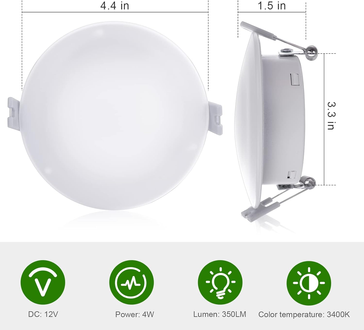 Luz LED de techo empotrable para caravana de 4.5 pulgadas DC12V, luz de gabinete iluminación interior para caravana, caravana, remolque, barco,