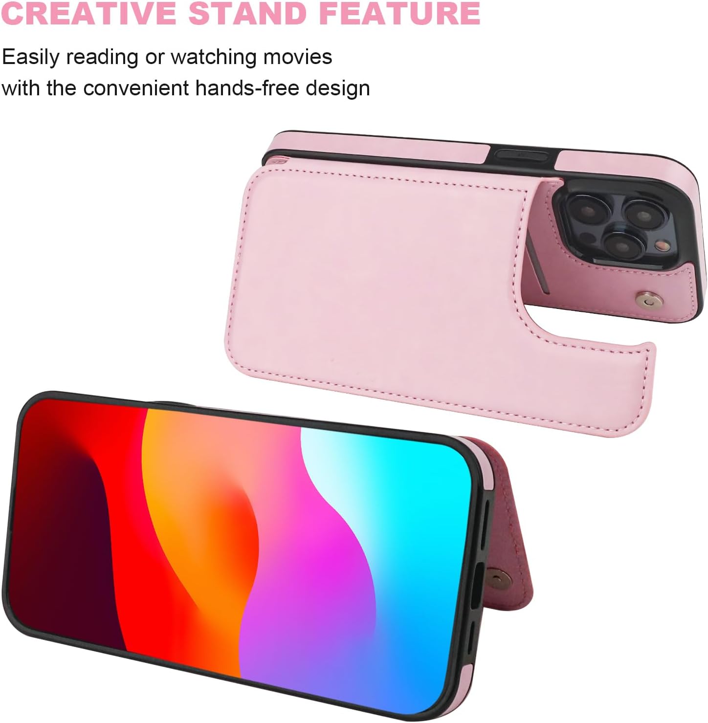 Funda tipo cartera compatible con iPhone 15 Pro Max con soporte para tarjetas, funda de piel sintética con ranuras para tarjetas, doble cierre
