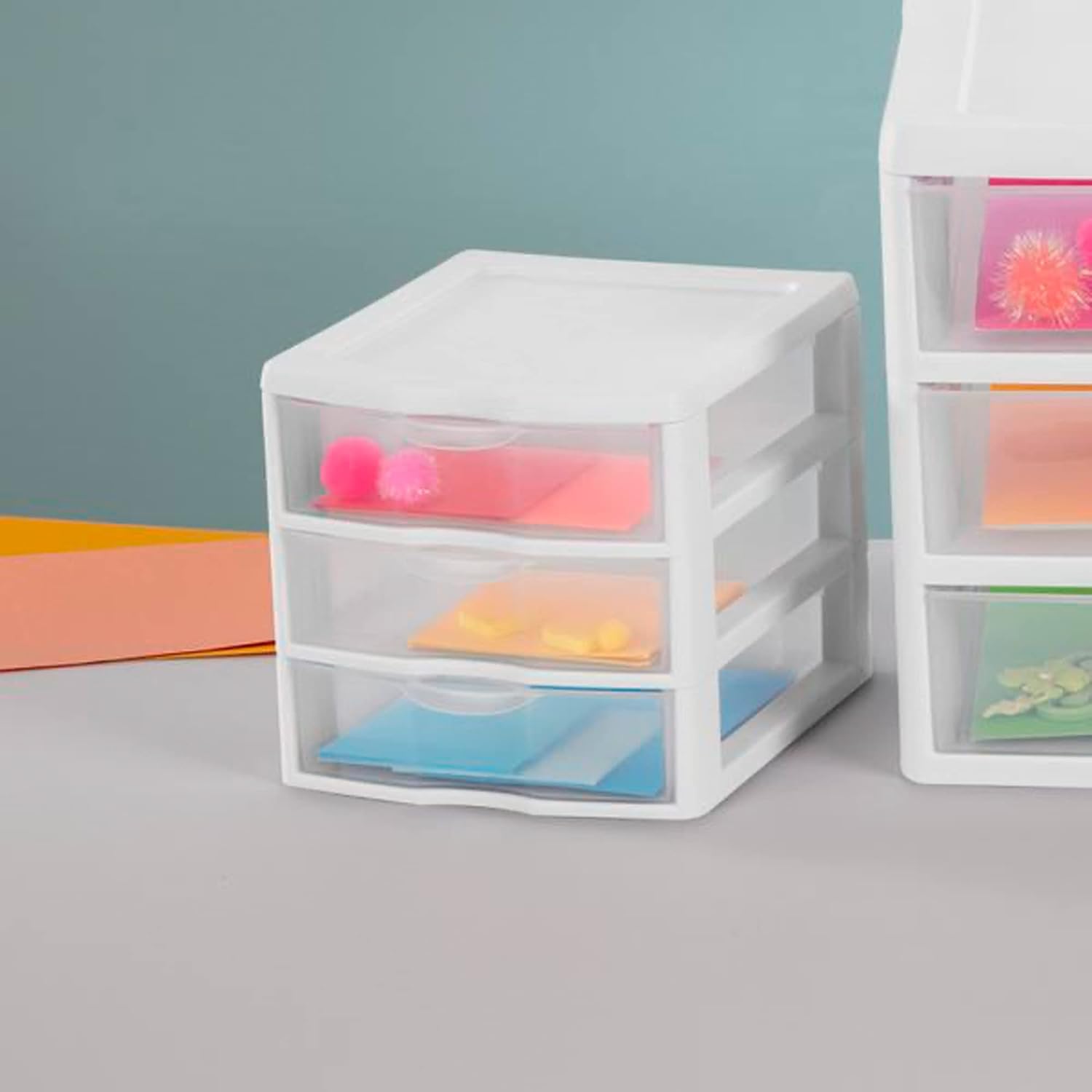 Sterilite Clearview – Unidad de almacenamiento de escritorio de plástico multiusos de 3 cajones para el hogar, aulas u espacios de oficina, color