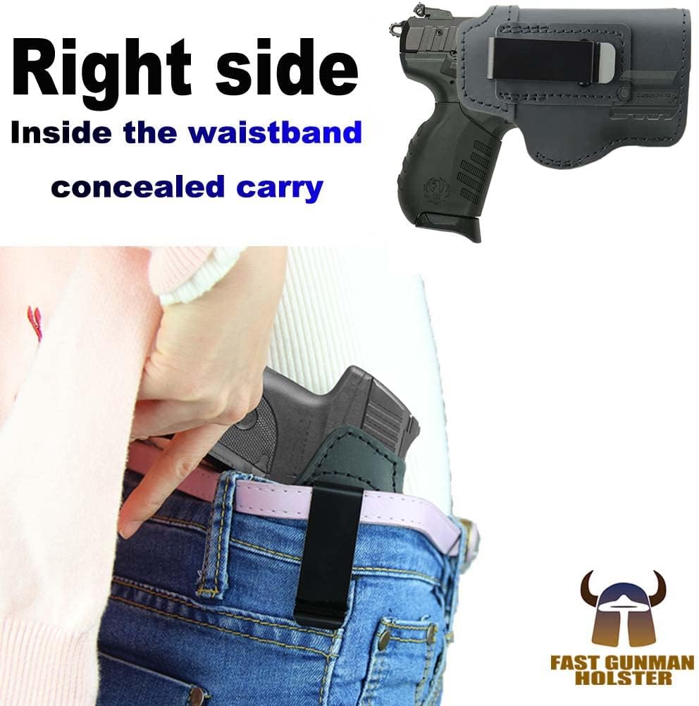 Funda de cuero IWB ajuste Ruger SR22 con láser láser mini láser o pistolas similares con mini láser, diseñada para transporte oculto en la cintura