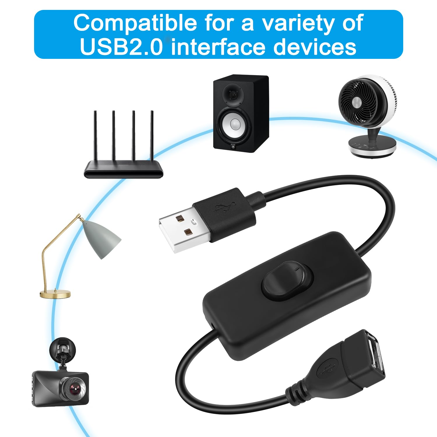 Cable de extensión USB, 4 unidades, 5 V, macho a hembra, extensor con interruptor, adecuado para ventilador USB de 5 V, tira LED, lámpara de