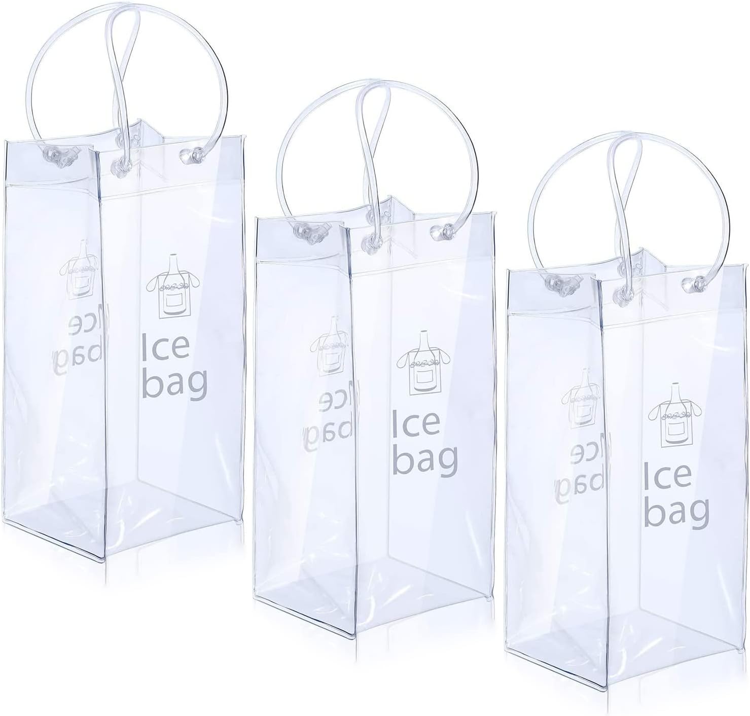 TACYKIBD Paquete de 3 bolsas portátiles para vino de hielo, bolsa plegable de PVC transparente, bolsa enfriadora de vino, bolsa fría de vino con asa