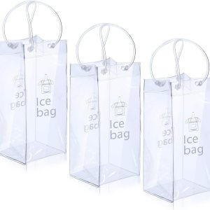 TACYKIBD Paquete de 3 bolsas portátiles para vino de hielo, bolsa plegable de PVC transparente, bolsa enfriadora de vino, bolsa fría de vino con asa TACYKIBD Paquete de 3 bolsas portátiles para vino de hielo, bolsa plegable de PVC transparente, bolsa enfriadora de vino, bolsa fría de vino con asa
