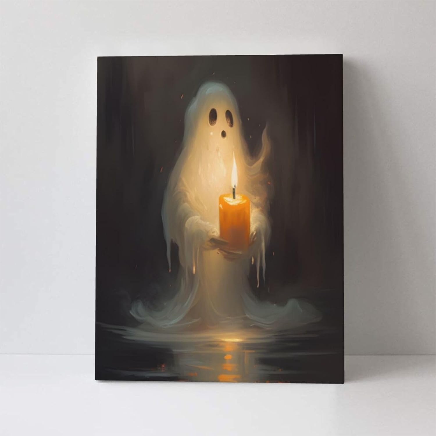 WEASYYDS Arte de pared vintage de fantasma aterrador con vela, arte de pared de Halloween, imágenes espeluznantes, fantasma, bosque gótico, póster