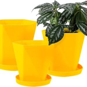 Sun-E – Macetas para plantas de interior de 7.66.55.1 pulgadas, juego de 3 macetas para exteriores con agujeros de drenaje y platillos, idea de Sun-E – Macetas para plantas de interior de 7.66.55.1 pulgadas, juego de 3 macetas para exteriores con agujeros de drenaje y platillos, idea de