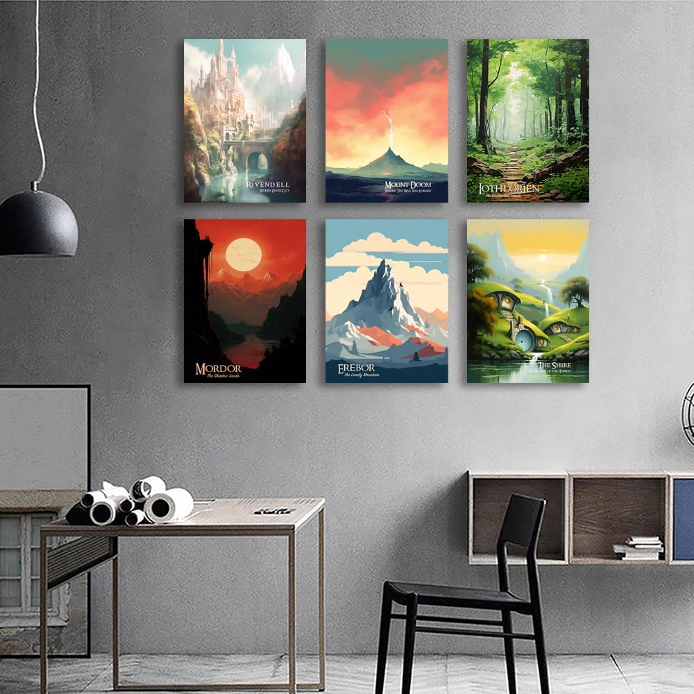 Mordor – Póster vintage de película de viaje de la Tierra Media, kit de collage de carteles de paisaje de la Tierra Media, impresión en lienzo,