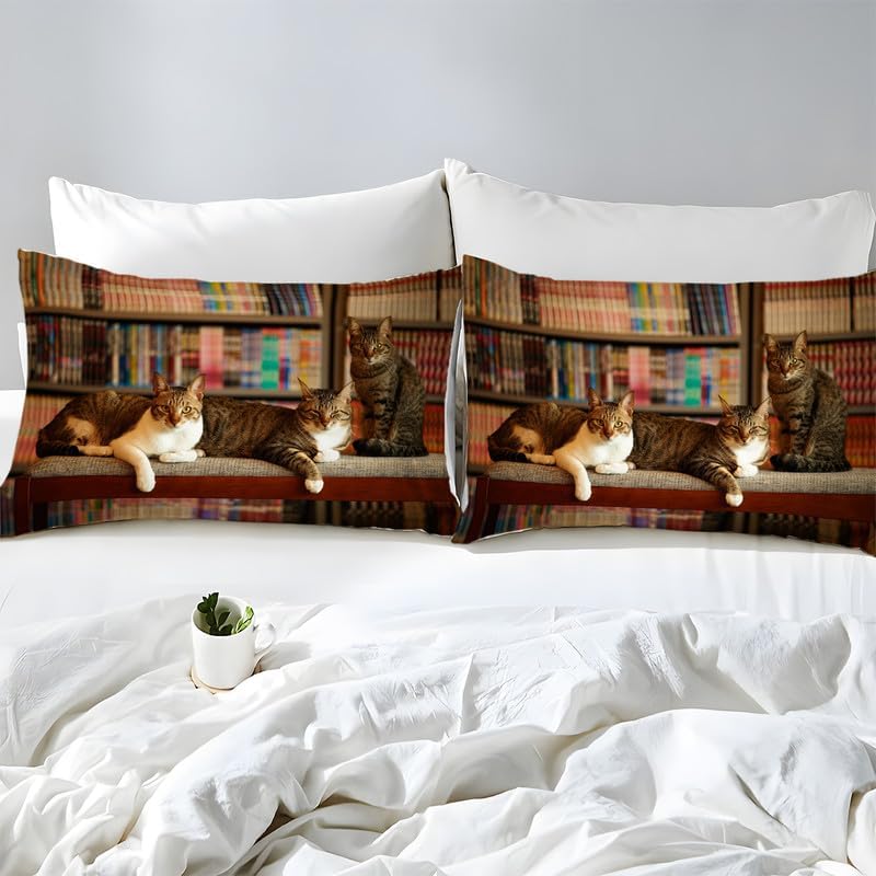 Dark Brown Cat Twin Duvet Cover Animal Print Twin Bedding Sets Soft Microfiber Comforter Cover and 2 Pillow Shams 20″X26″, Bed Set Duvet Covers with