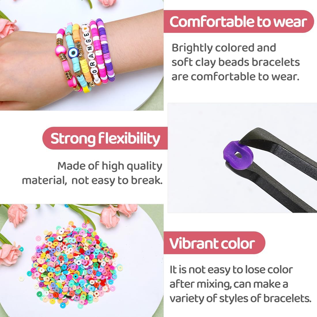 Eppingwin Más de 6000 cuentas de arcilla, kit de fabricación de pulseras, 48 colores de cuentas de arcilla polimérica, kit de fabricación de