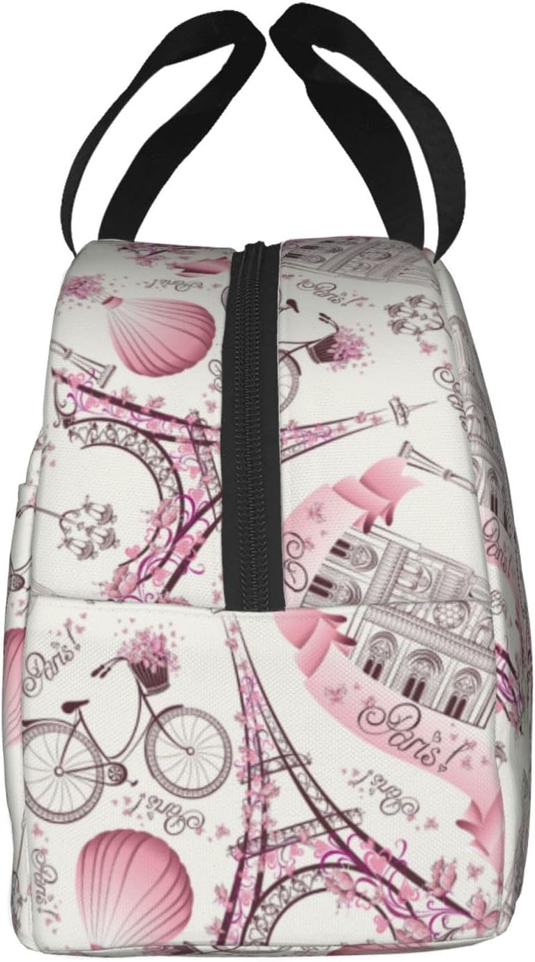 Bolsa de almuerzo aislada París Torre Eiffel Rosa Enfriador Tote Reutilizable Lonchera Contenedor para Trabajo Oficina Viajes Picnic