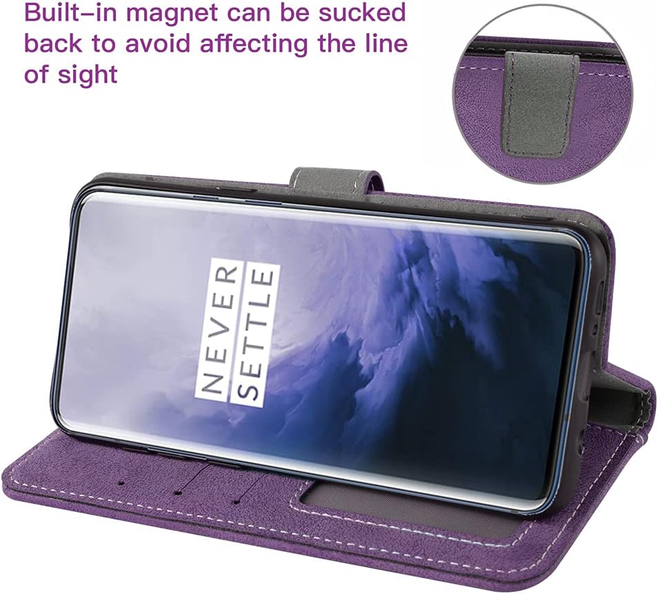 Asuwish Funda tipo cartera compatible con OnePlus 7 Pro y protector de pantalla de vidrio templado, funda con tapa para teléfono celular para