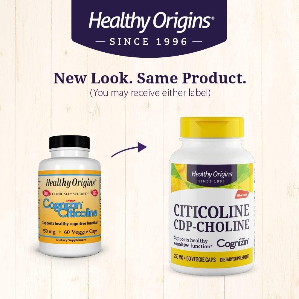 Healthy Origins Citicoline CDP Colina 250 mg (Cognizin, sin OMG, sin gluten, apoyo cognitivo), 60 cápsulas vegetales
