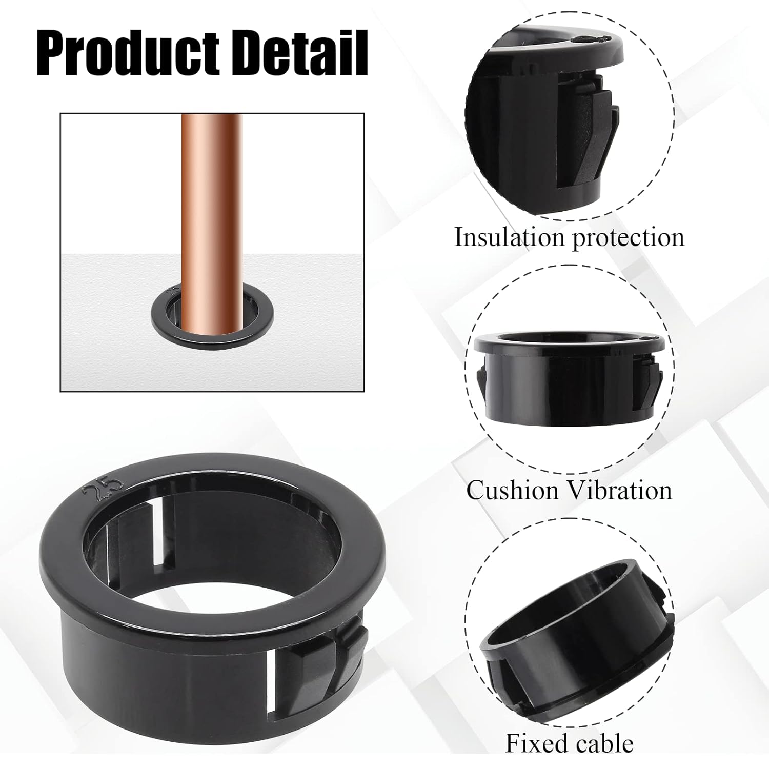 Cionyce 50 bujes de nailon a presión de alambre negro, protectores de ojales de 1 pulgada de diámetro de montaje, buje redondo de manguera de cable