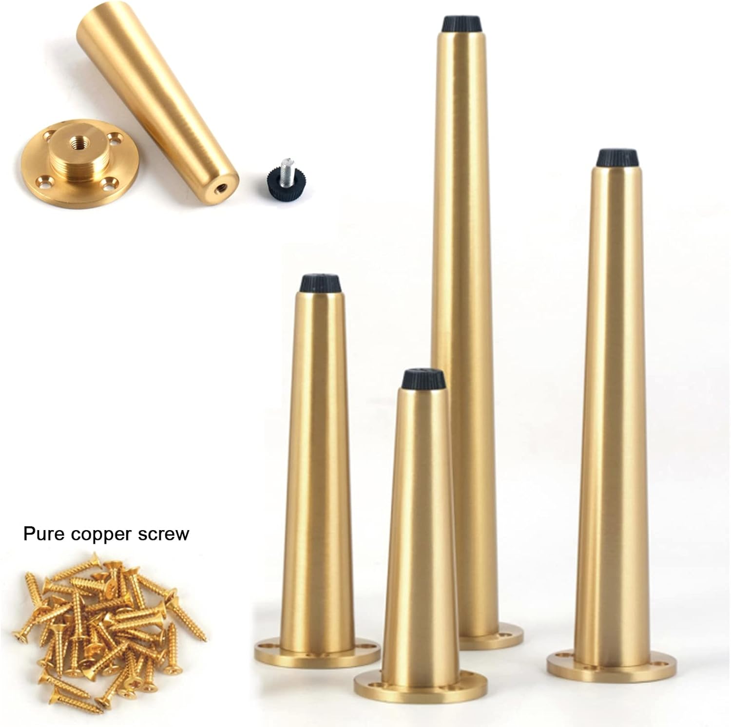 Patas rectas de latón puro ajustables, patas de sofá, patas de mesa de café, mueble de baño, mueble de TV, pies de 6 a 9.8in, transporte de