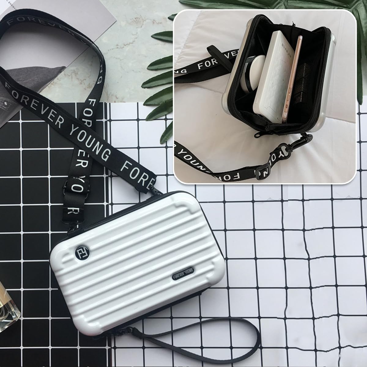 Mini maleta de moda para mujer, estuche de viaje rígido para cosméticos, bolsa de maquillaje, mini bolso de equipaje, bolso cruzado