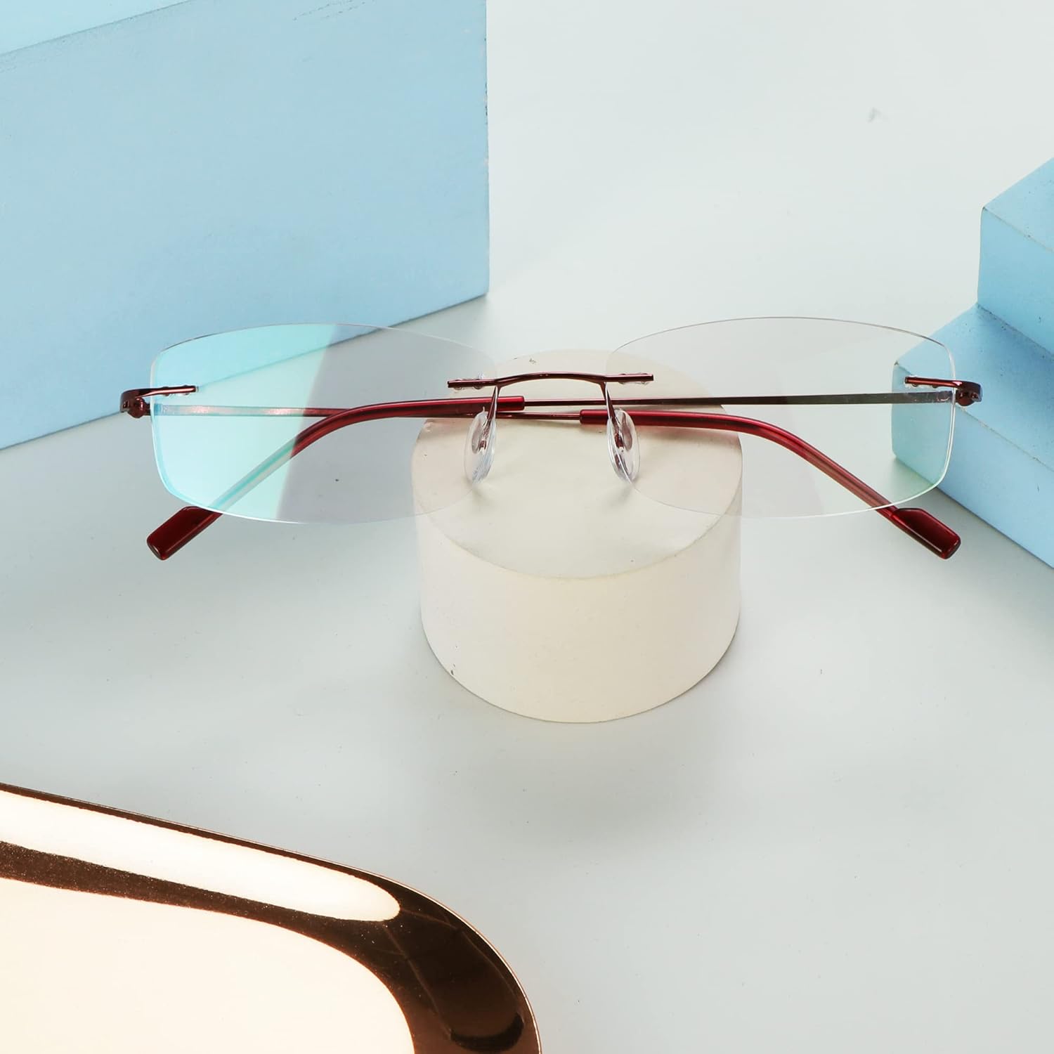 LifeArt Lentes de bloqueo de luz azul, anteojos de lectura para computadora, anti rayos azules, reducen la fatiga ocular, marco sin montura tintada