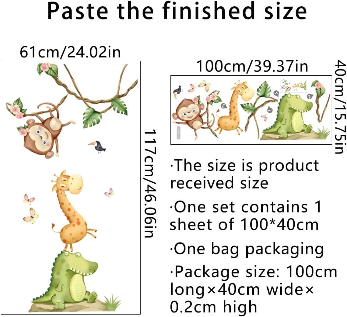 Calcomanías de pared de animales de acuarela, calcomanías de pared de animales de mono, jirafa, calcomanías de pared para niños, guardería, sala de