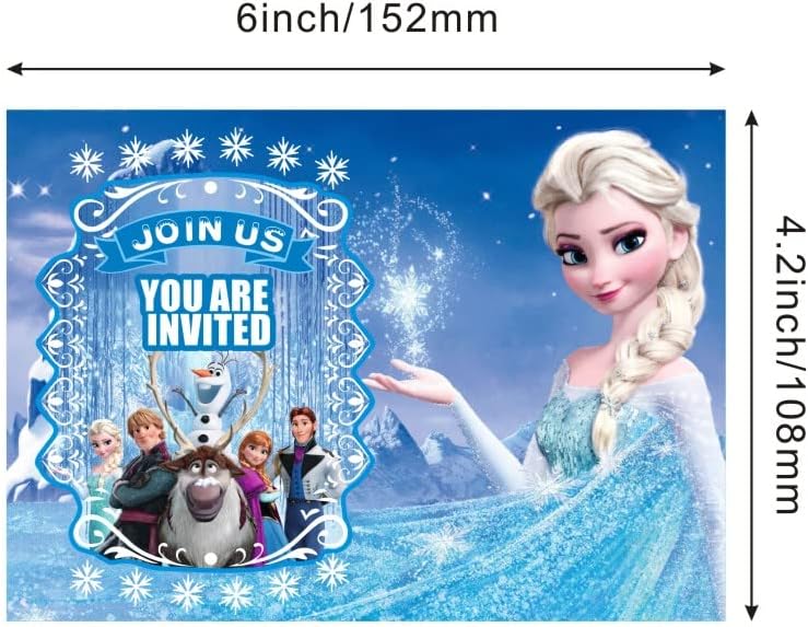 24 invitaciones de cumpleaños de princesa congelada, invitaciones para fiesta de princesa congelada, suministros de decoración para fiestas de