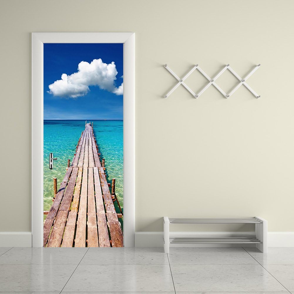 ChezMax Calcomanías para puerta, calcomanías 3D para puerta, murales de puerta para despegar y pegar, papel tapiz de vinilo decorativo extraíble,