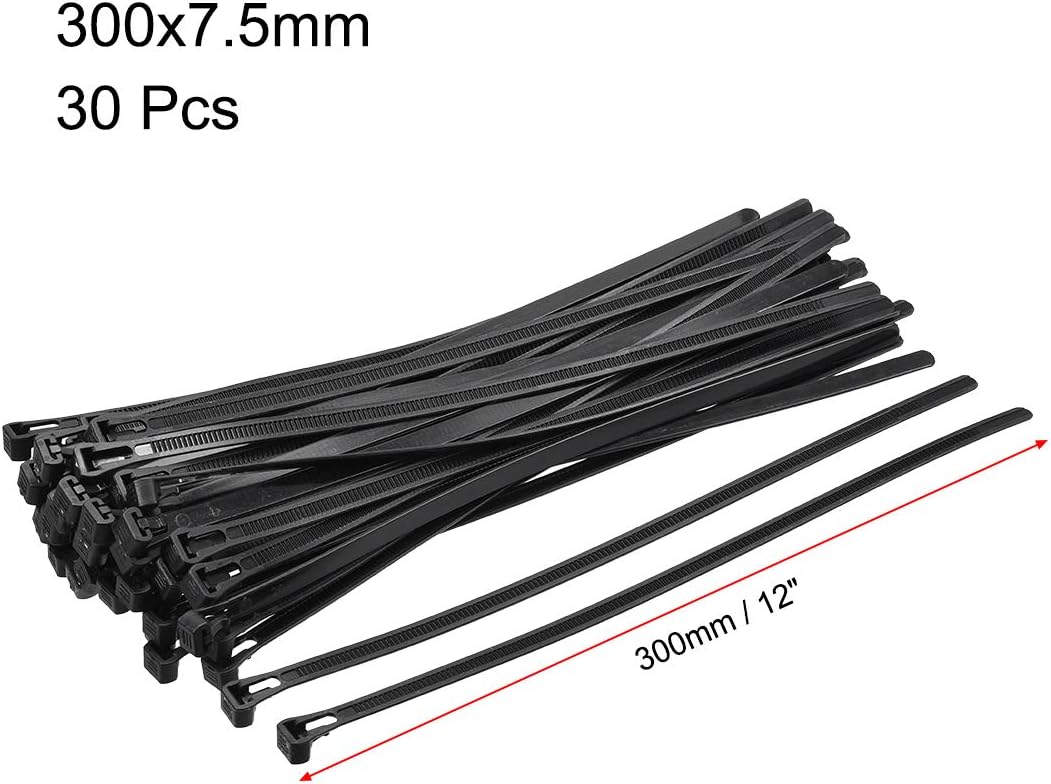 uxcell Bridas reutilizables para cables de nailon de 12 pulgadas, correa de nudo, color negro, 30 unidades