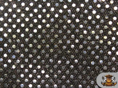 Tela plateada negra con lentejuelas de lunares pequeños, 42 pulgadas de ancho, vendido por The Yard