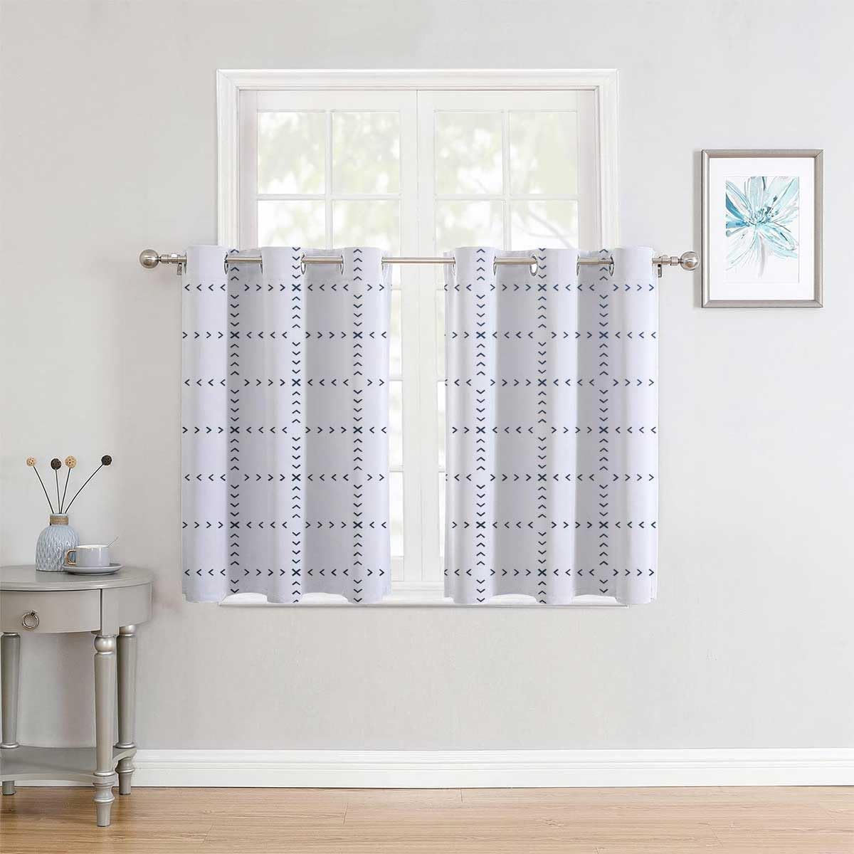 Cortina opaca para ventana, color claro, geometría, línea de celosía, moderna, térmica, para puerta de patio, cortinas para cuartos separados, 55