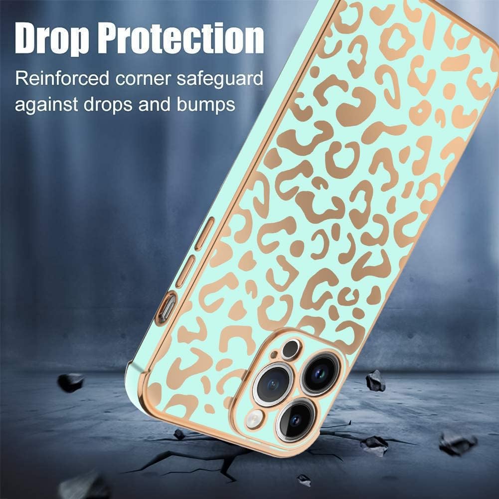 Bonoma Funda compatible con iPhone 14 Pro Max con revestimiento de leopardo, bonita funda elegante de lujo, protector de cámara, TPU suave, a prueba
