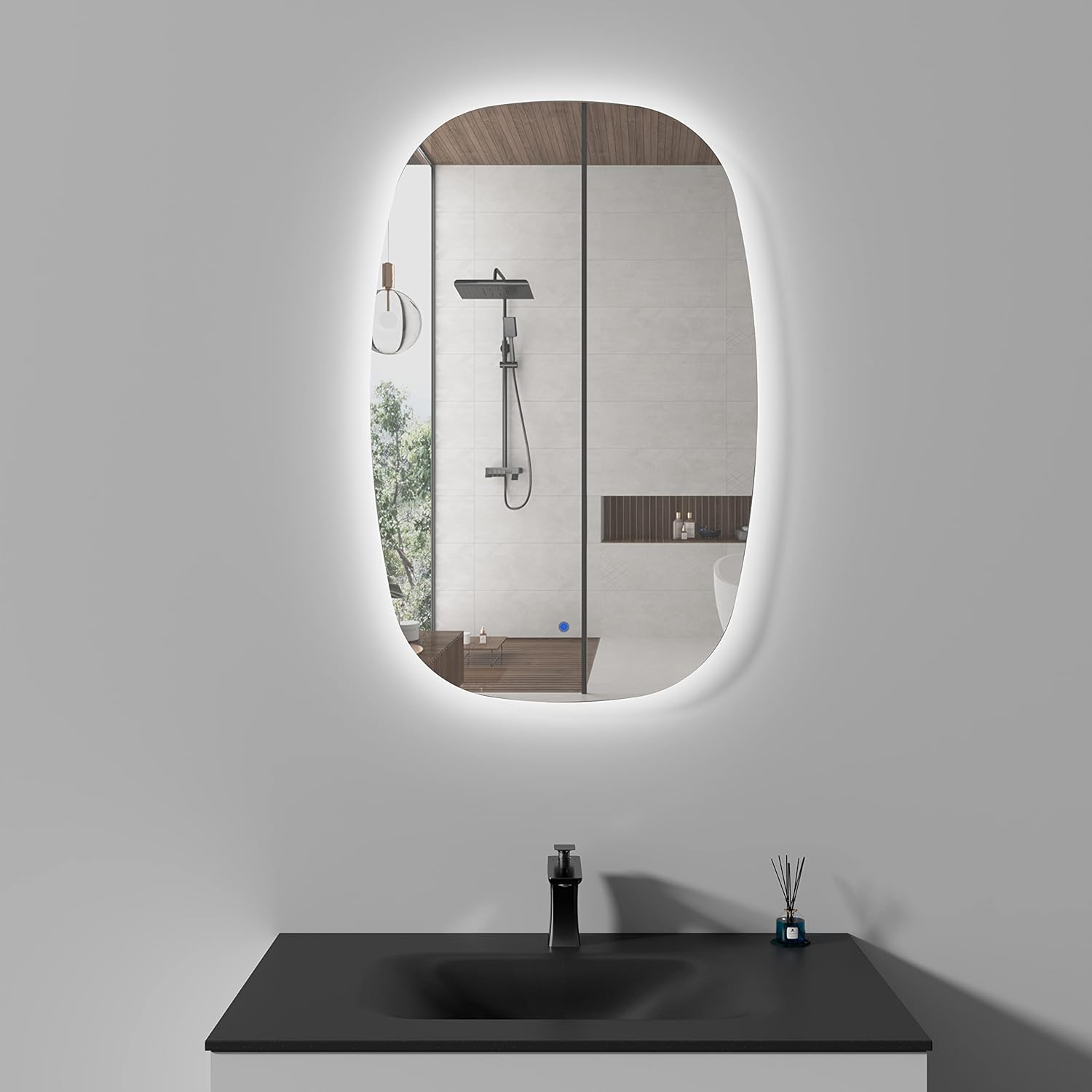 TONA Espejo de baño LED ovalado retroiluminado de 35 x 24 pulgadas, espejo de tocador de 4000 K con luces, espejo de tocador de baño impermeable