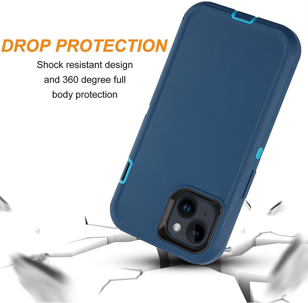 Funda para iPhone 15 de 6.1 pulgadas, resistente funda protectora de 3 capas de grado militar, a prueba de golpes, protección contra caídas, funda