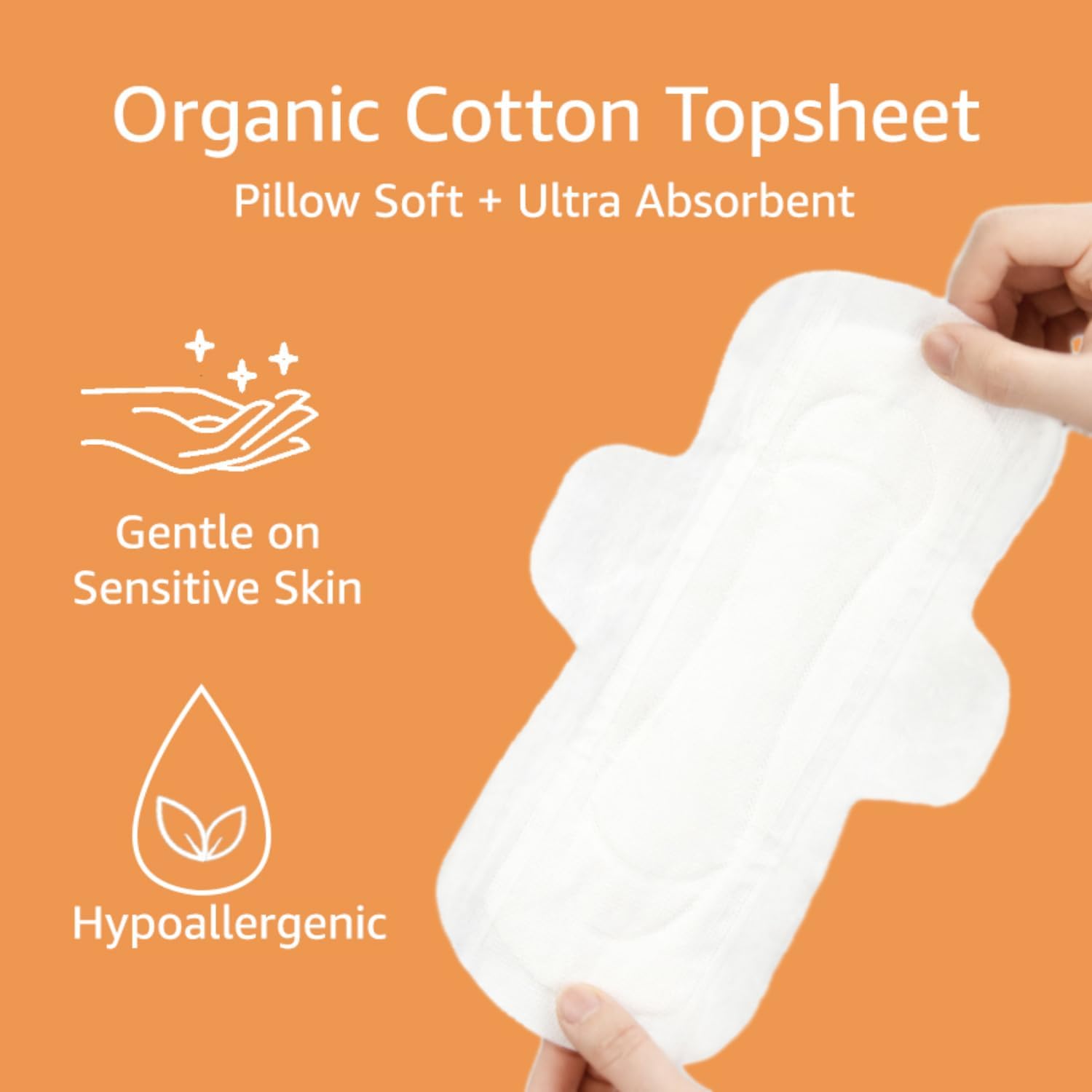 Almohadillas sanitarias ultrafinas de gran tamaño, 100% algodón orgánico de Texas, potente protección contra fugas, sin perfume, sin cloro y