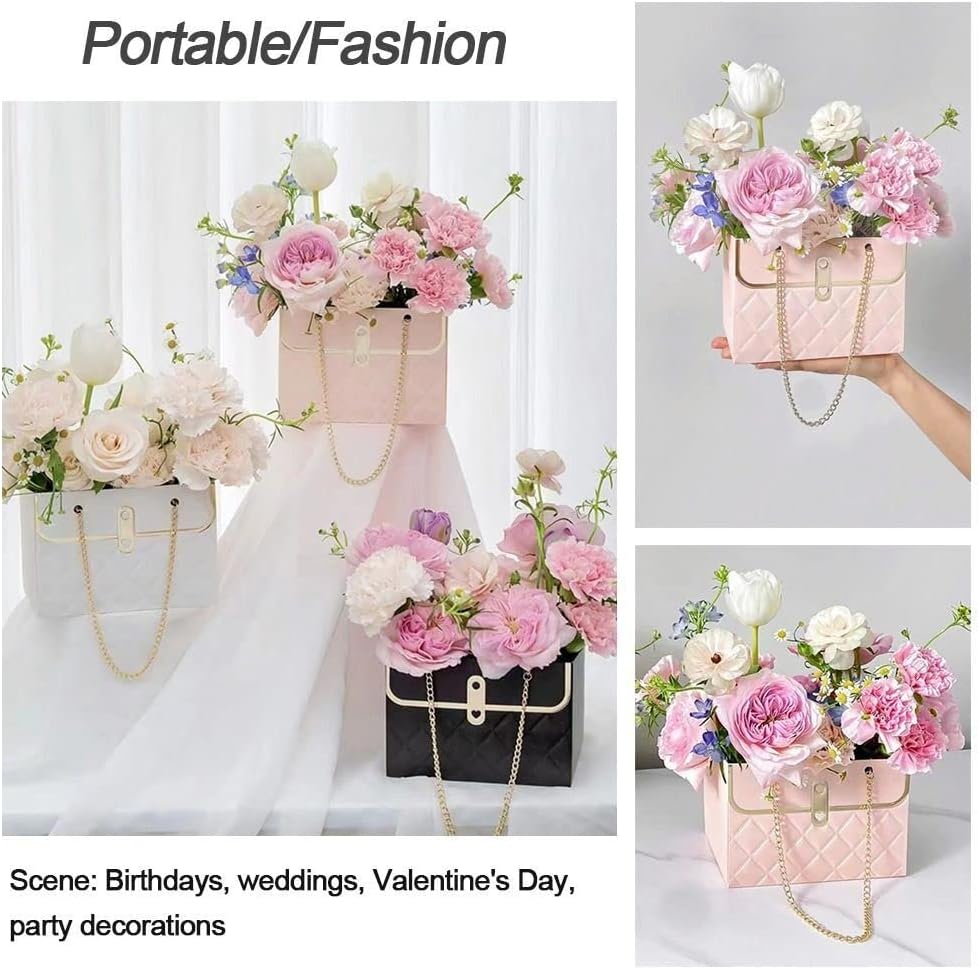 NADUSEP Caja de regalo de papel de flores de 6 piezas, cubo de almacenamiento de ramo de floristería con caja de regalo de cadena de metal, cajas de